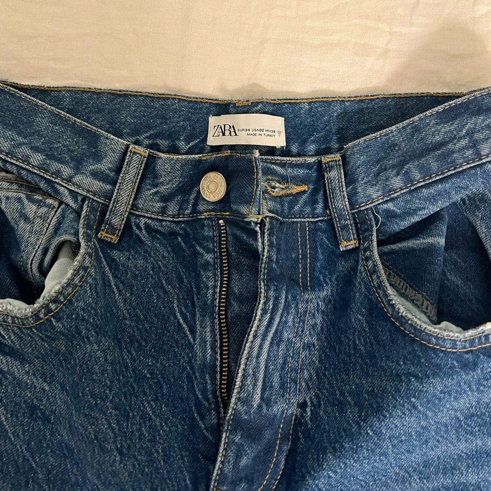 Zara blue acid wash high waisted straight leg denim jeans